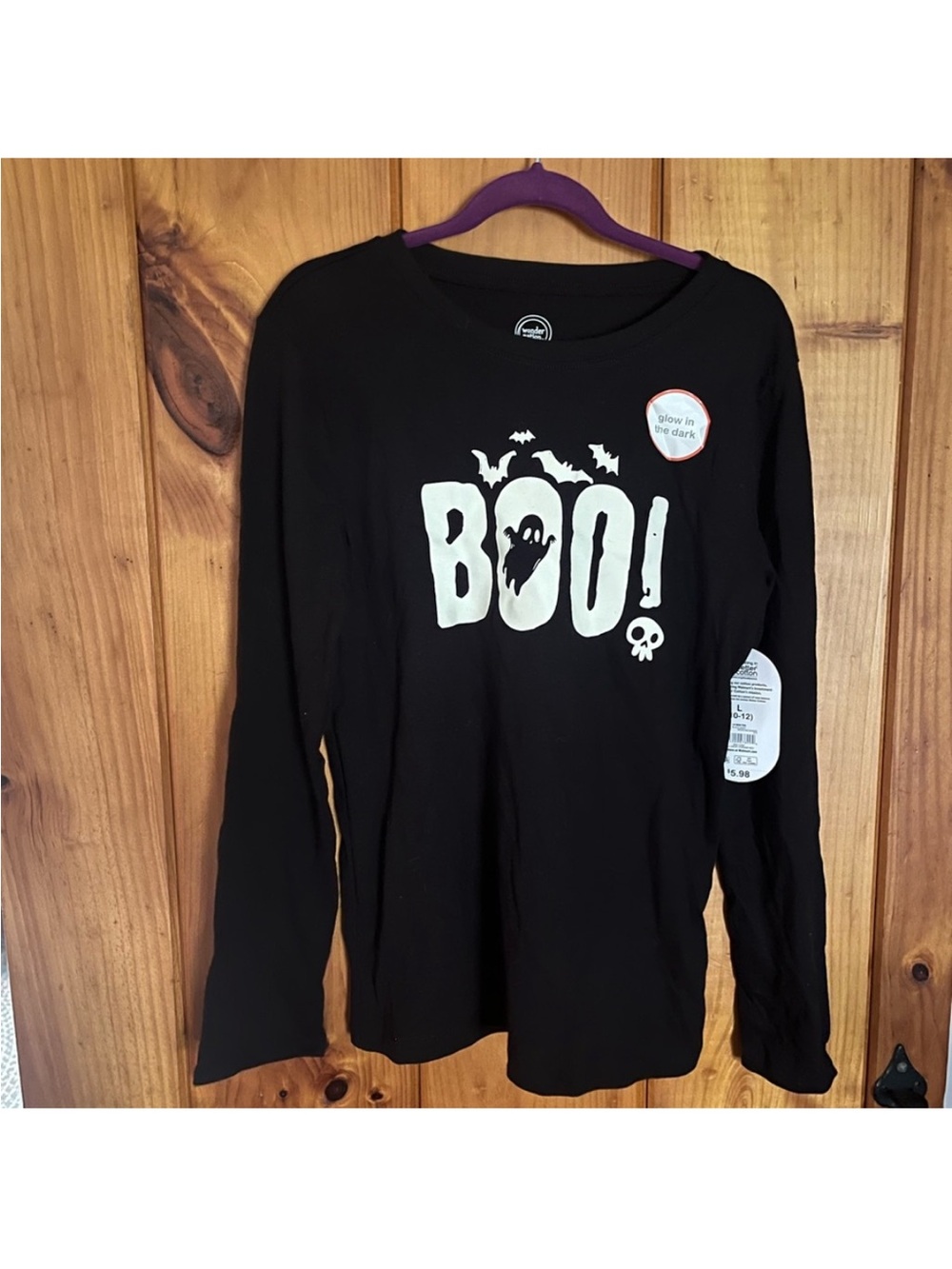 wonder nation Black Long Sleeve "BOO!" Glow Graphic Tee
